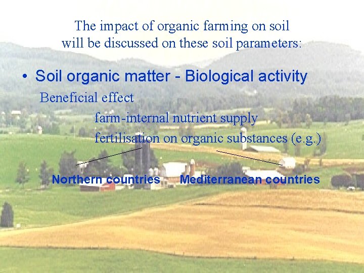 The impact of organic farming on soil will be discussed on these soil parameters: