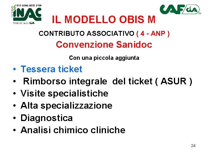 IL MODELLO OBIS M CONTRIBUTO ASSOCIATIVO ( 4 - ANP ) Convenzione Sanidoc Con