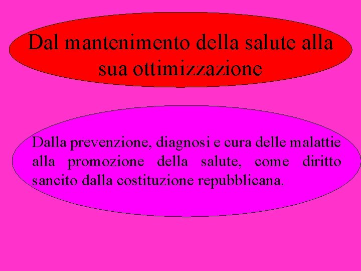 Dal mantenimento della salute alla sua ottimizzazione Dalla prevenzione, diagnosi e cura delle malattie