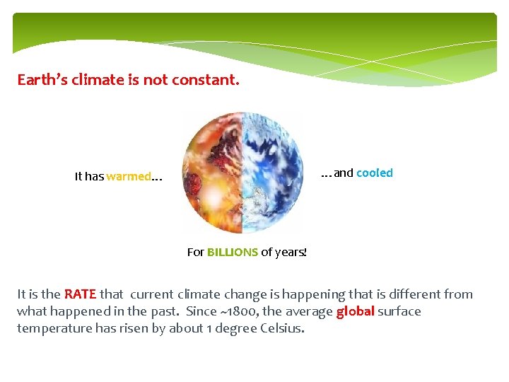 Earth’s climate is not constant. …and cooled It has warmed… For BILLIONS of years!