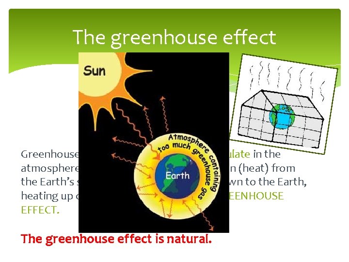 The greenhouse effect Greenhouse gasses (including CO 2) accumulate in the atmosphere. They absorb