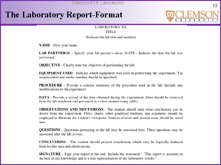 Clemson ECE Laboratories The Laboratory Report-Format 13 