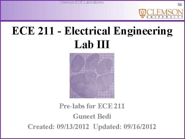 Clemson ECE Laboratories ECE 211 - Electrical Engineering Lab III Pre-labs for ECE 211