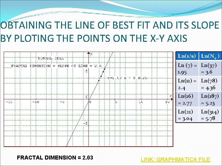 OBTAINING THE LINE OF BEST FIT AND ITS SLOPE BY PLOTING THE POINTS ON