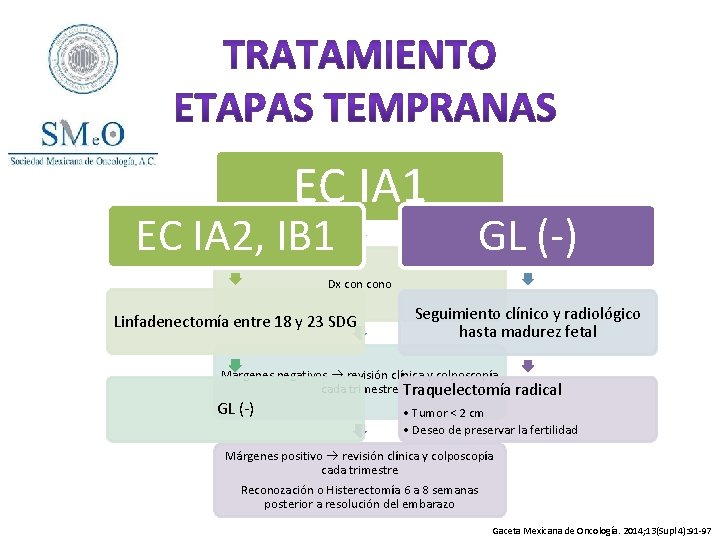 EC IA 1 EC IA 2, IB 1 GL (-) Dx cono Linfadenectomía entre