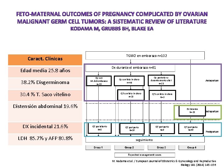 TGMO en embarazo n=102 Caract. Clínicas Dx durante el embarazo n=81 Edad media 25.