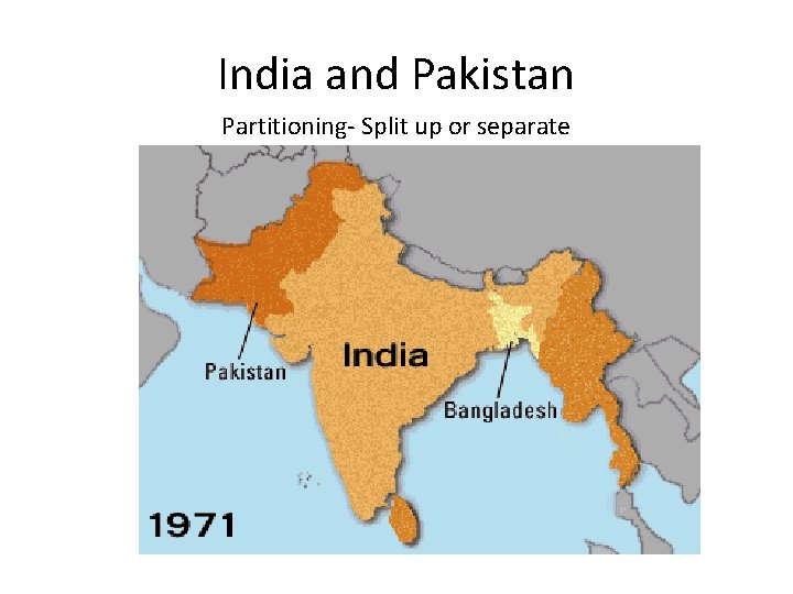 India and Pakistan Partitioning- Split up or separate 