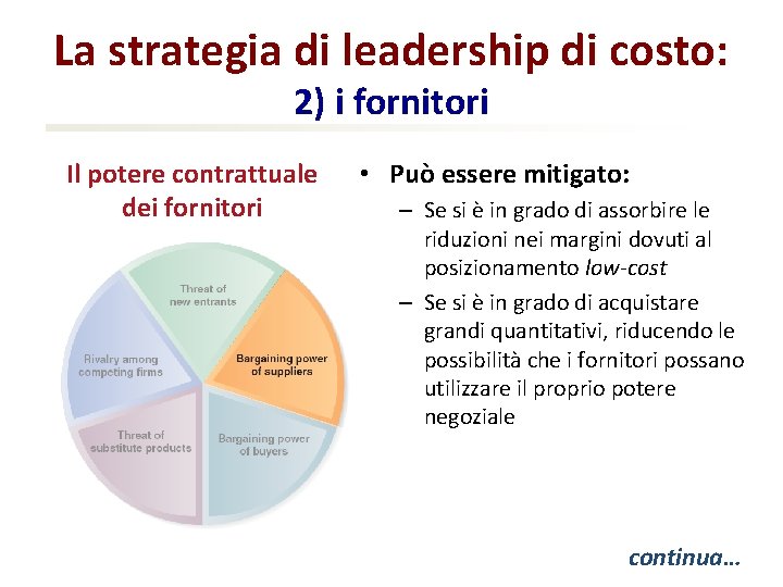 La strategia di leadership di costo: 2) i fornitori Il potere contrattuale dei fornitori