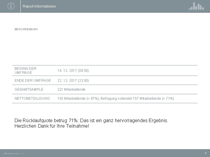 Report-Informationen BESCHREIBUNG BEGINN DER UMFRAGE 14. 12. 2017 (08: 00) ENDE DER UMFRAGE 22.