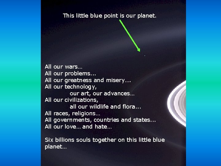 This little blue point is our planet. All All our our wars… problems. .