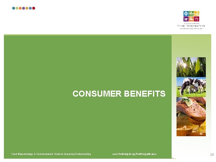 CONSUMER BENEFITS Food Biotechnology: A Communicator’s Guide to Improving Understanding www. foodinsight. org/foodbioguide. aspx