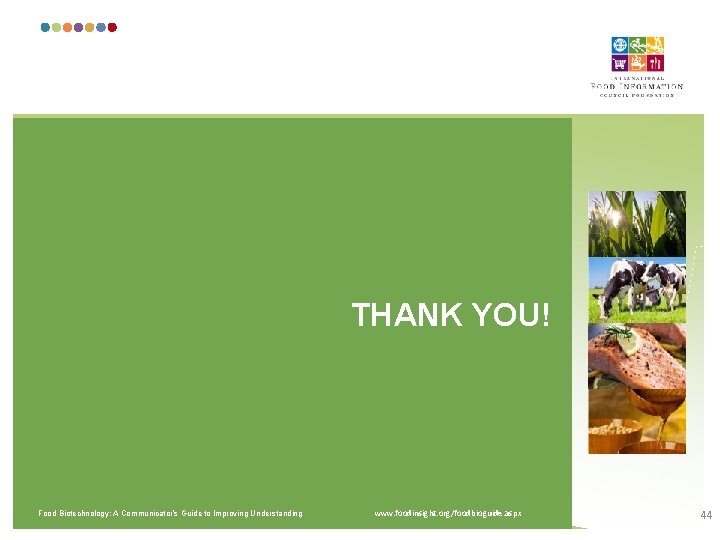 THANK YOU! Food Biotechnology: A Communicator’s Guide to Improving Understanding www. foodinsight. org/foodbioguide. aspx