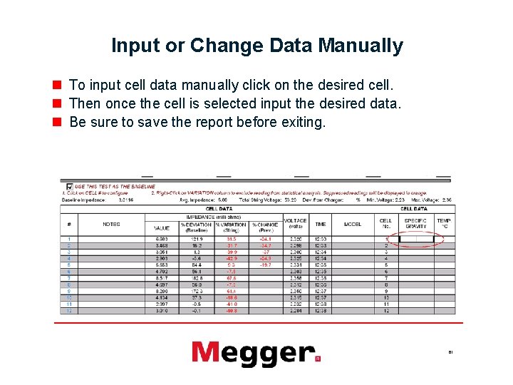 Input or Change Data Manually n To input cell data manually click on the