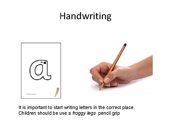 Handwriting It is important to start writing letters in the correct place. Children should Handwriting It is important to start writing letters in the correct place. Children should