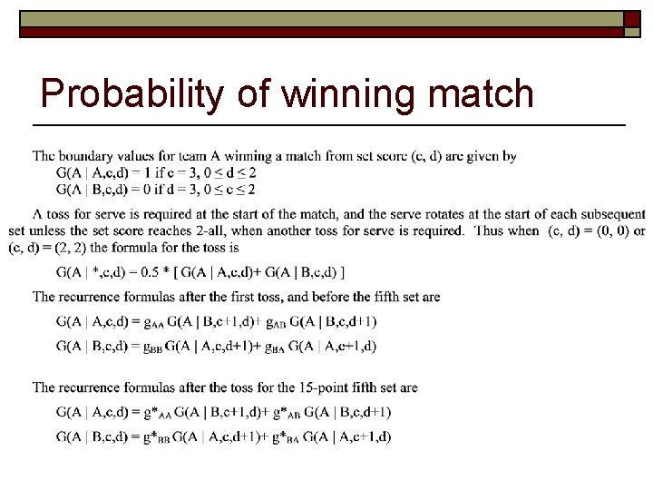 Probability of winning match 