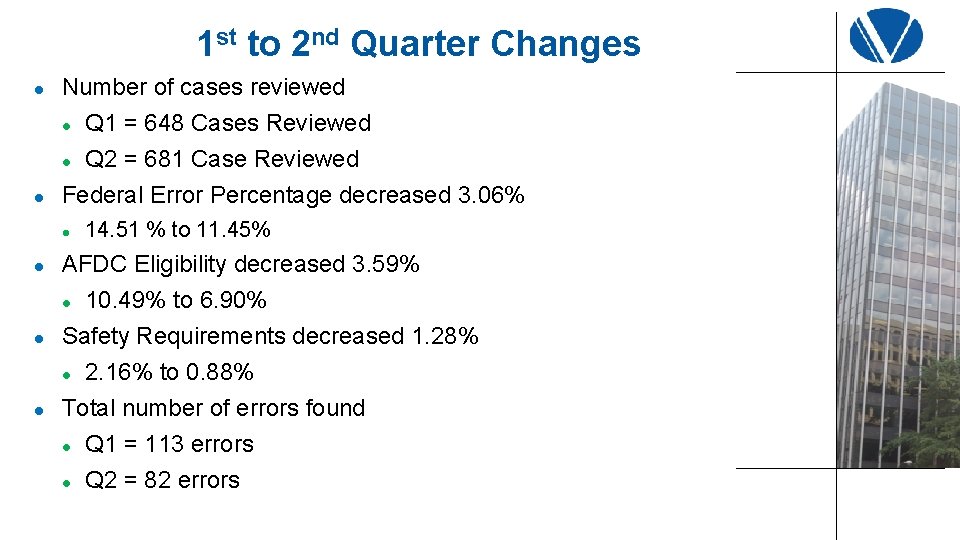 1 st to 2 nd Quarter Changes l Number of cases reviewed l Q