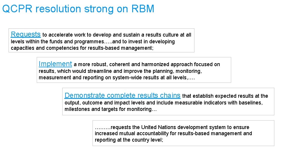 QCPR resolution strong on RBM Requests to accelerate work to develop and sustain a
