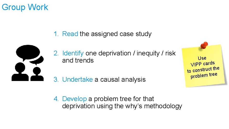 Group Work 1. Read the assigned case study 2. Identify one deprivation / inequity