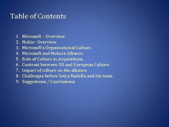 Table of Contents 1. 2. 3. 4. 5. 6. 7. 8. 9. Microsoft –