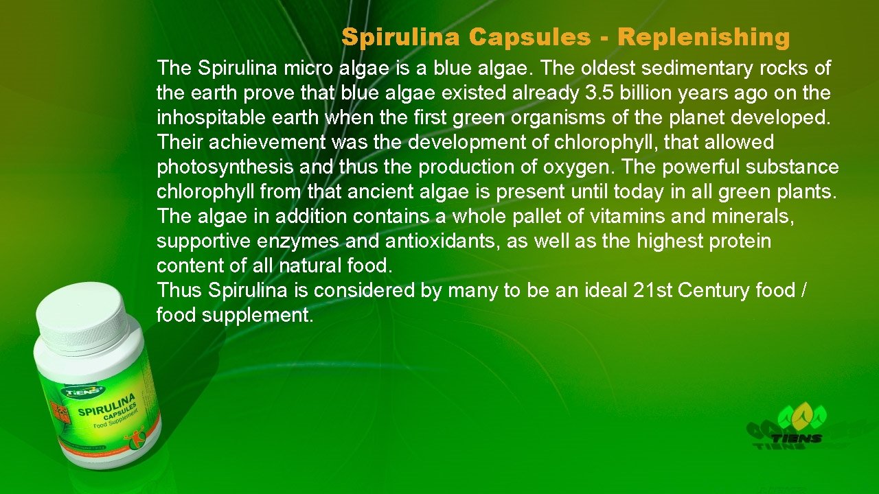 Spirulina Capsules - Replenishing The Spirulina micro algae is a blue algae. The oldest