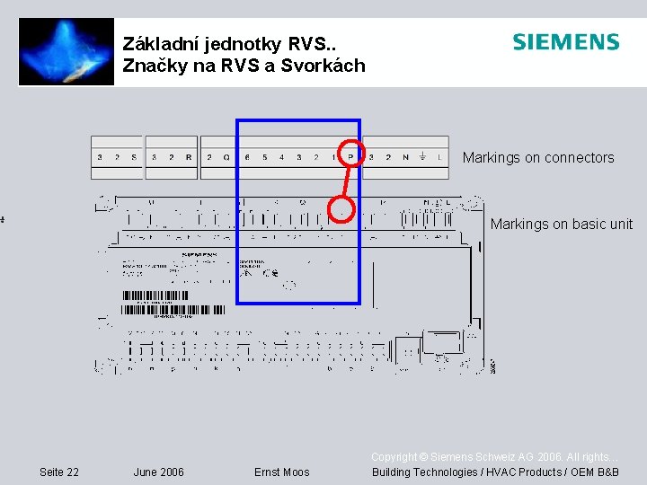 Základní jednotky RVS. . Značky na RVS a Svorkách Markings on connectors Markings on
