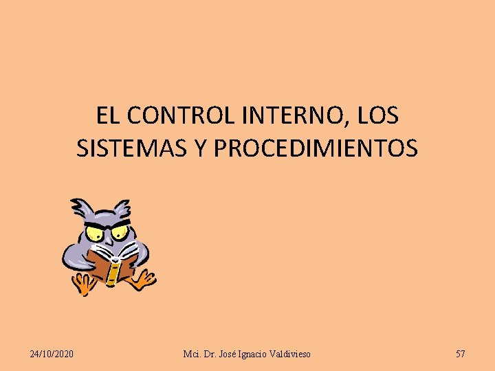 EL CONTROL INTERNO, LOS SISTEMAS Y PROCEDIMIENTOS 24/10/2020 Mci. Dr. José Ignacio Valdivieso 57