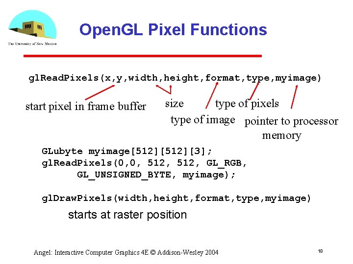 Open. GL Pixel Functions gl. Read. Pixels(x, y, width, height, format, type, myimage) start