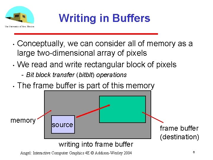 Writing in Buffers • • Conceptually, we can consider all of memory as a