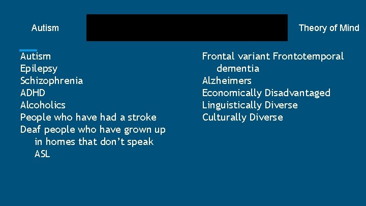 Autism Ableist Science Autism Epilepsy Schizophrenia ADHD Alcoholics People who have had a stroke