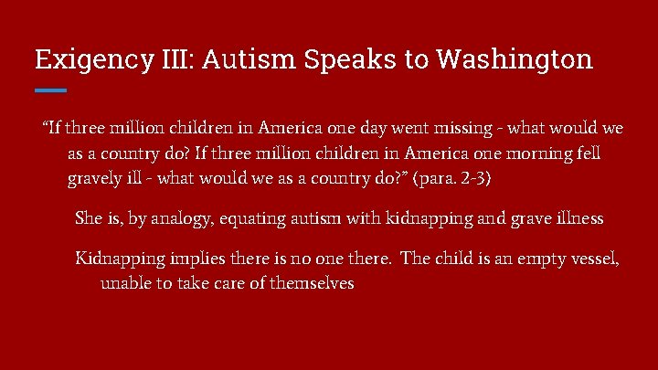 Exigency III: Autism Speaks to Washington “If three million children in America one day