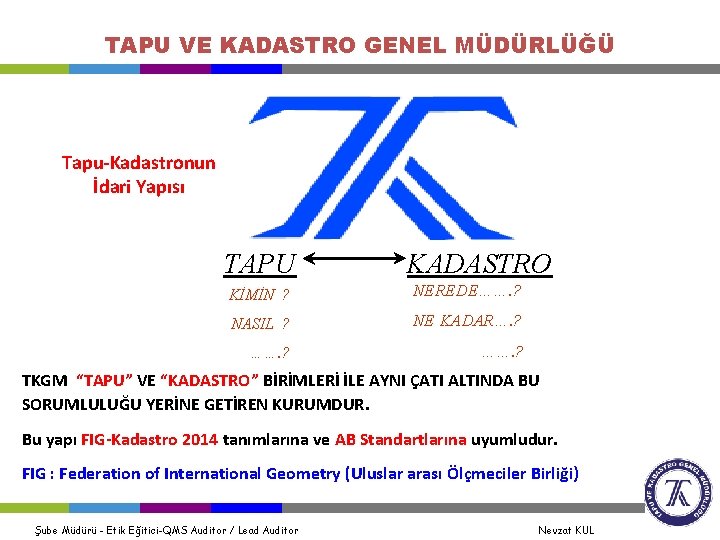 TAPU VE KADASTRO GENEL MÜDÜRLÜĞÜ Tapu-Kadastronun İdari Yapısı TAPU KADASTRO KİMİN ? NEREDE……. ?