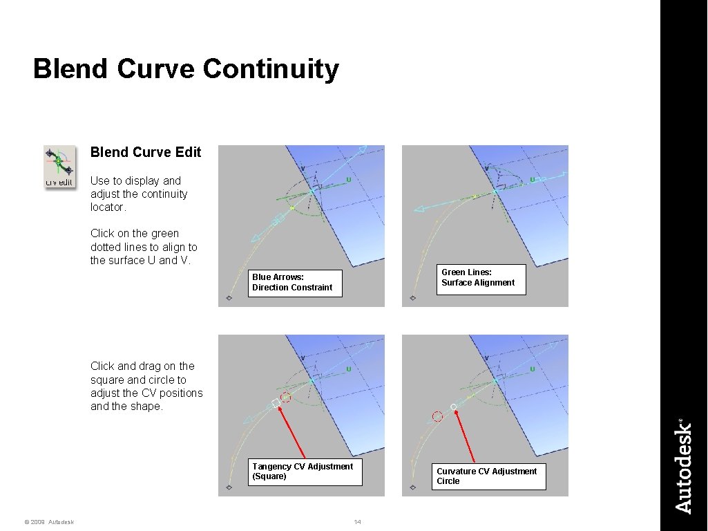 Blend Curve Continuity Blend Curve Edit Use to display and adjust the continuity locator.