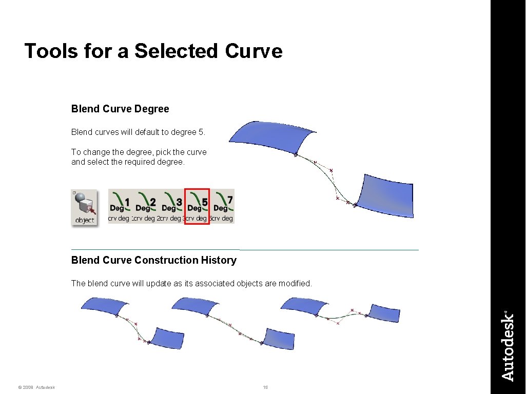 Tools for a Selected Curve Blend Curve Degree Blend curves will default to degree