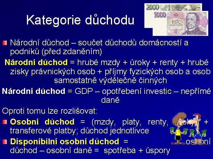 Kategorie důchodu Národní důchod – součet důchodů domácností a podniků (před zdaněním) Národní důchod