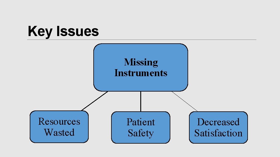 Key Issues Missing Instruments Resources Wasted Patient Safety Decreased Satisfaction 