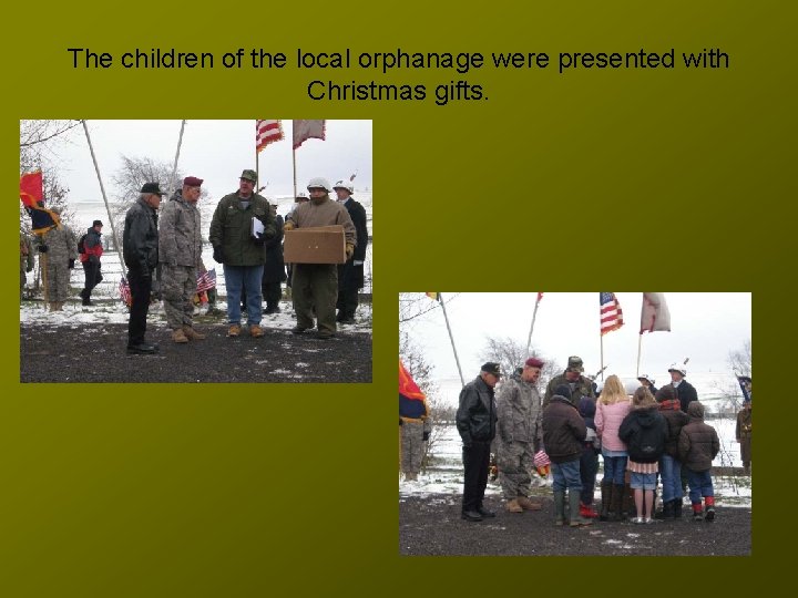 The children of the local orphanage were presented with Christmas gifts. 