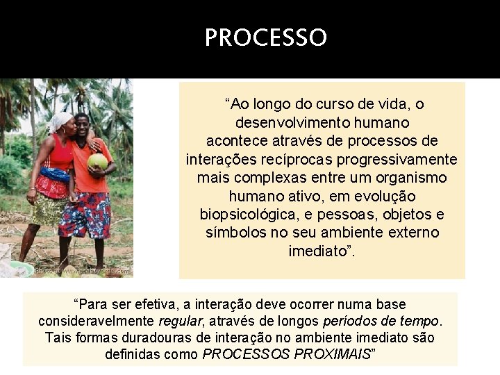 PROCESSO “Ao longo do curso de vida, o desenvolvimento humano acontece através de processos