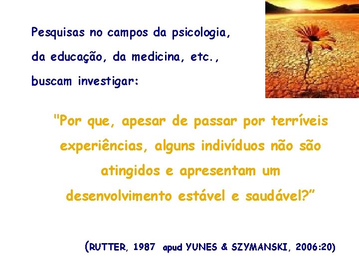 Pesquisas no campos da psicologia, da educação, da medicina, etc. , buscam investigar: "Por