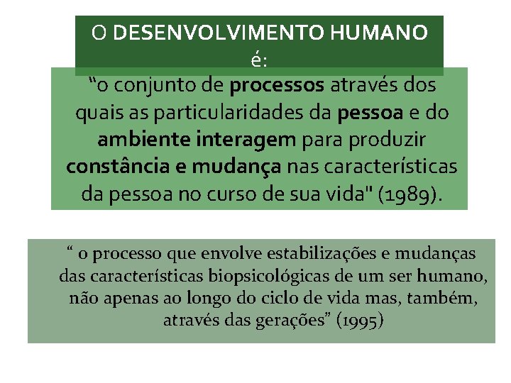 O DESENVOLVIMENTO HUMANO é: “o conjunto de processos através dos quais as particularidades da