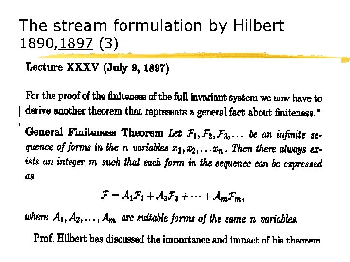 The stream formulation by Hilbert 1890, 1897 (3) 