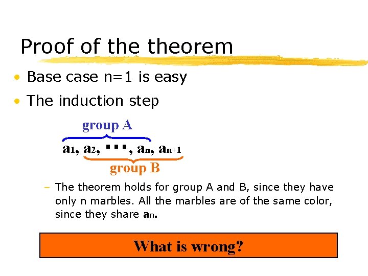 Proof of theorem • Base case n=1 is easy • The induction step group