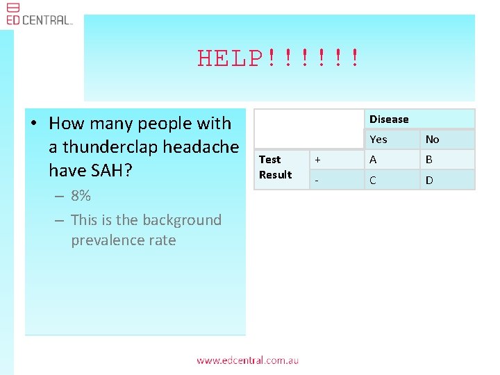 HELP!!!!!! • How many people with a thunderclap headache have SAH? – 8% –