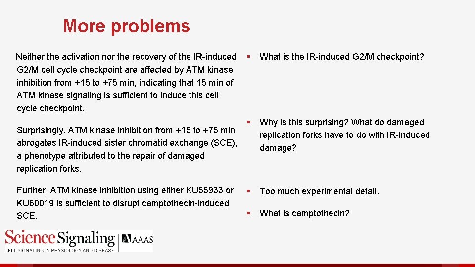 More problems Neither the activation nor the recovery of the IR-induced § G 2/M