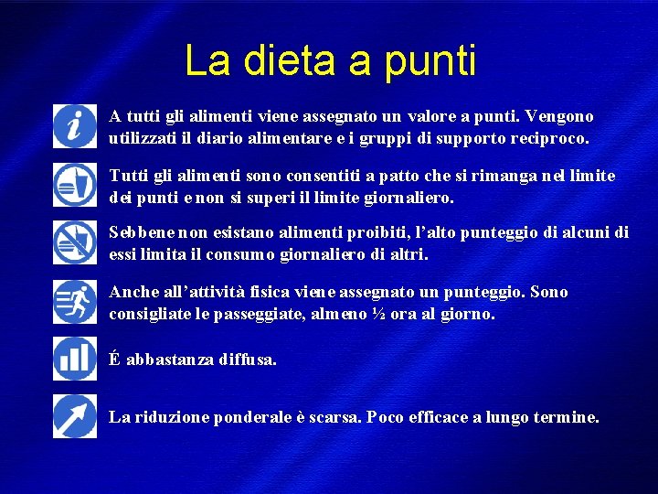 La dieta a punti A tutti gli alimenti viene assegnato un valore a punti.