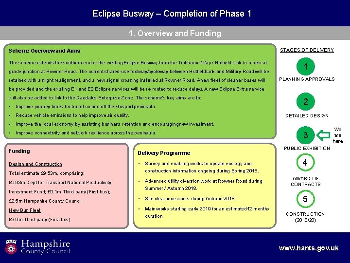 Eclipse Busway – Completion of Phase 1 1. Overview and Funding STAGES OF DELIVERY