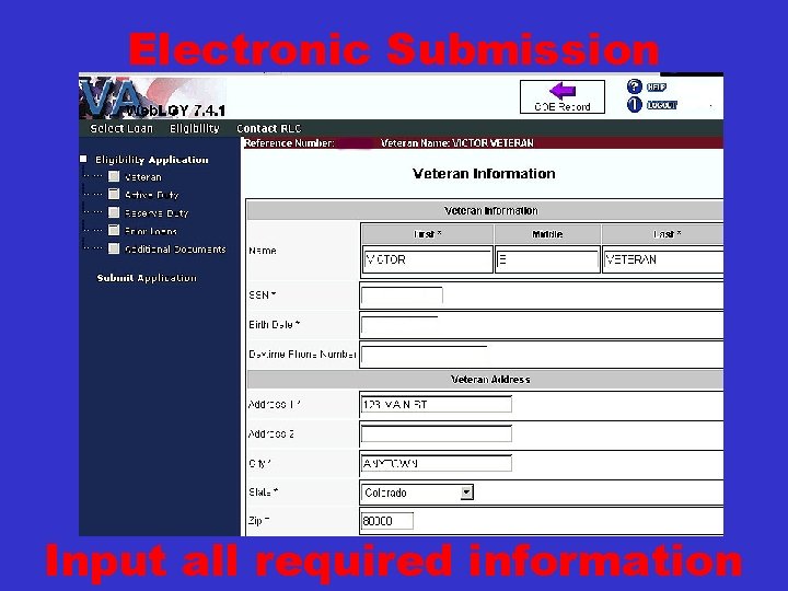 Electronic Submission Input all required information 