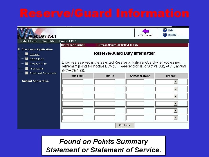 Reserve/Guard Information Found on Points Summary Statement or Statement of Service. 