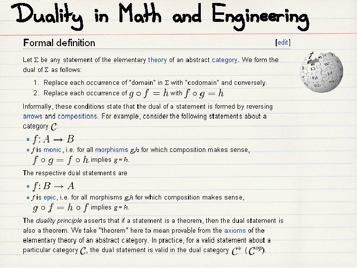 Duality in Math and Engineering 