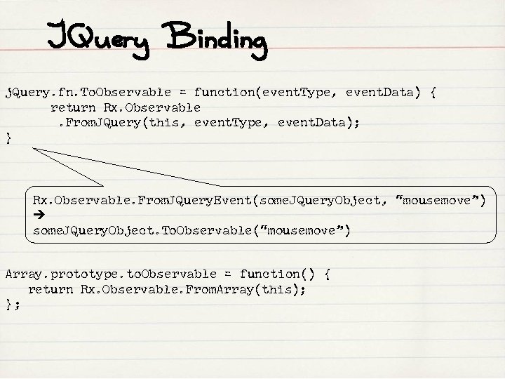 JQuery Binding j. Query. fn. To. Observable = function(event. Type, event. Data) { return