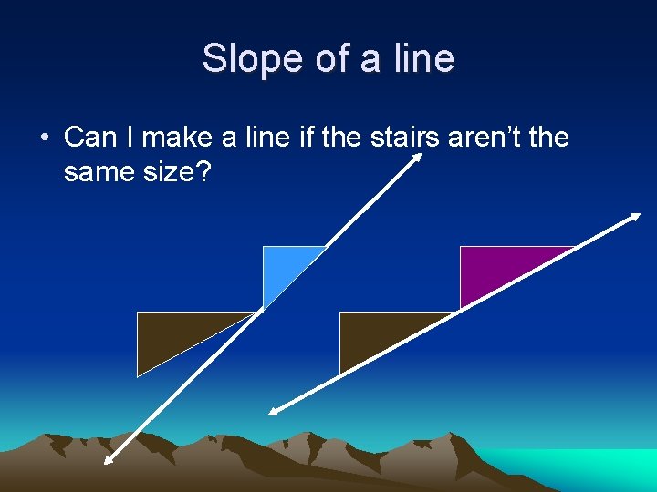 Slope of a line • Can I make a line if the stairs aren’t